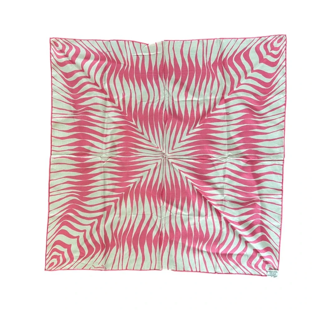 Vintage Burmel Silk Blend Satin Square‎ Scarf Handkerchief Pink White 22.5x22.5